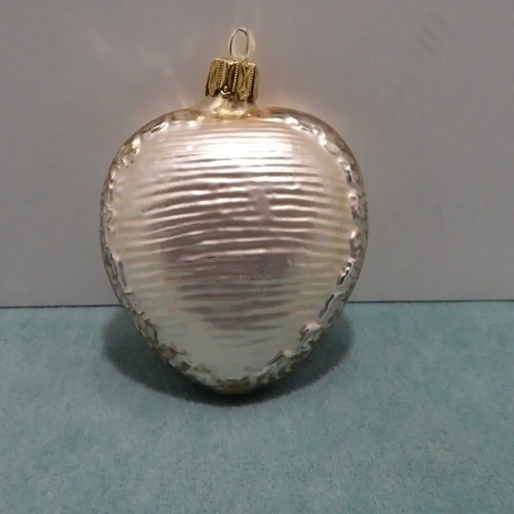 Vintage Christmas Ornament Blown Glass Heart with Ribbon Germany